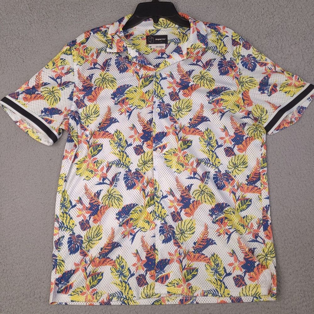 Original Use Floral Jersey Shirt Mens Medium Floral Button Up Short‎ Sleeve
